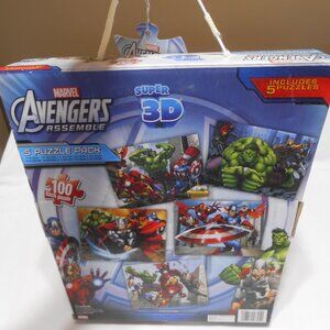 NEW MARVEL AVENGERS ASSEMBLE 5 PACK PUZZLE SUPER 3D DESIGN 100 PC EACH BOY 🎁